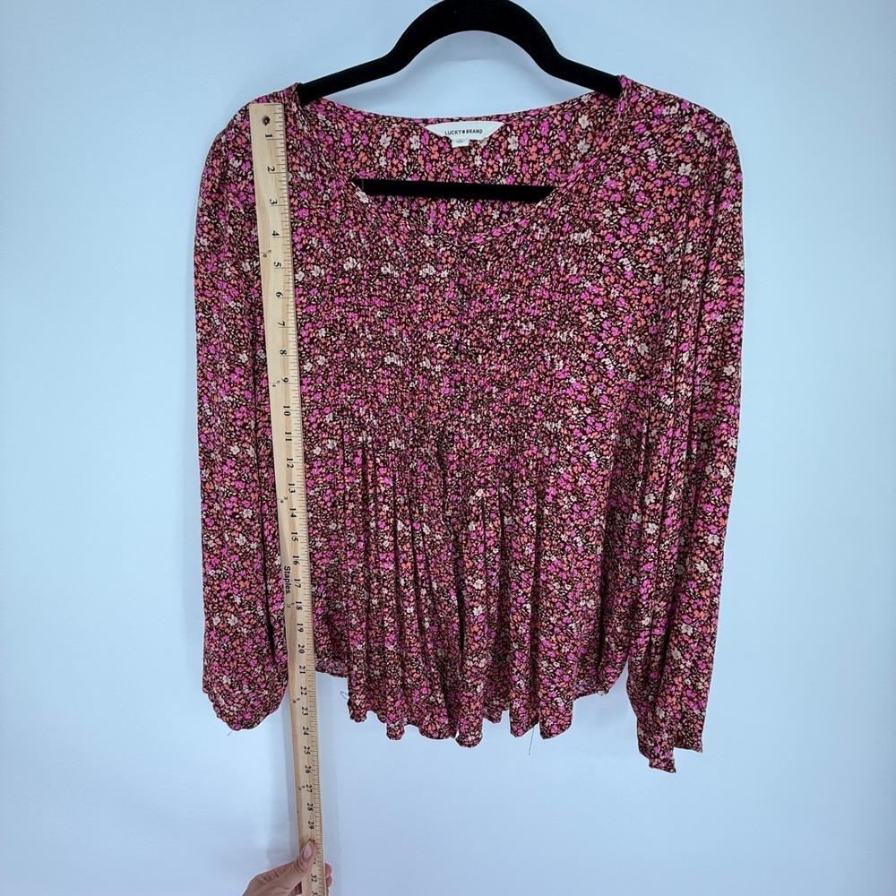 Lucky Brand Shirt Medium Womens Floral Cottagecore Peasant Pin Tucked Button Up - Picture 4 of 7